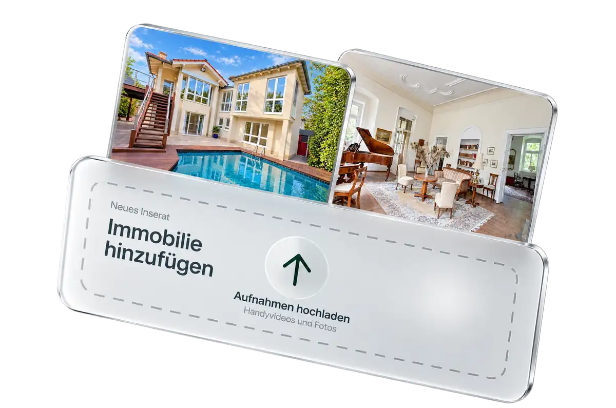 Handy-Rundgang oder Immobilienfotos hochladen, um ein Inserat einzureichen.
