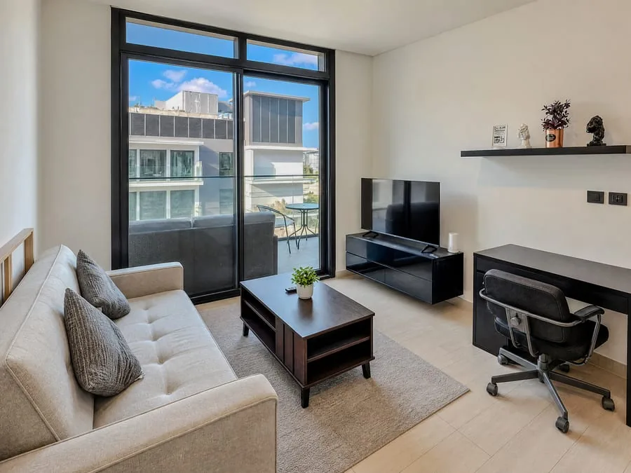 Finished apartment living room photo